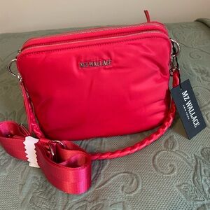 MZ Wallace Bowery Crossbody Bag in Punch w/ Silver Hardware NWT deep pink